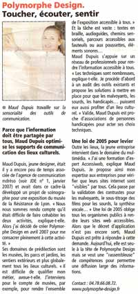 Article de presse : journal des entreprises Rh&ocirc;ne - janvier 2008